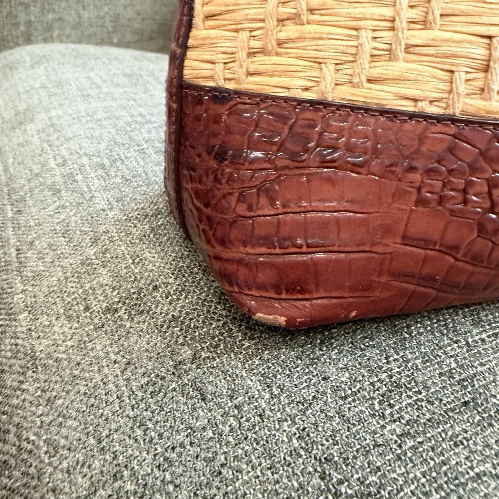 Brahmin Straw Raffia & Melbourne Embossed Leather Satchel Tote Brown Croc - Picture 11 of 13